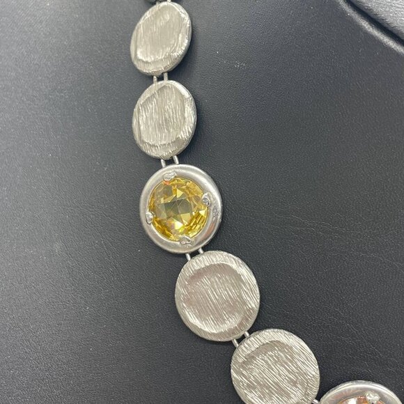 Textured Multicolor Crystal Link Bib Necklace Silver Tone Hippie Bohemian Boho - Picture 5 of 7